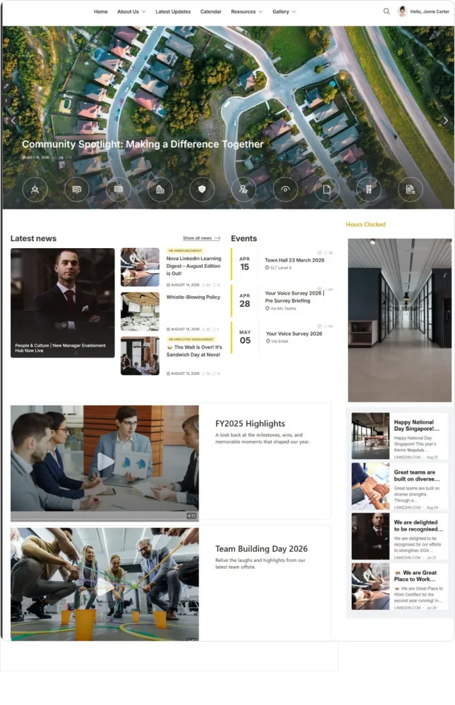 Intranet homepage of a municipality with news and events