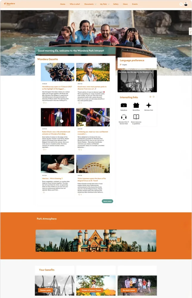 Intranet homepage with image-rich news and shortcuts