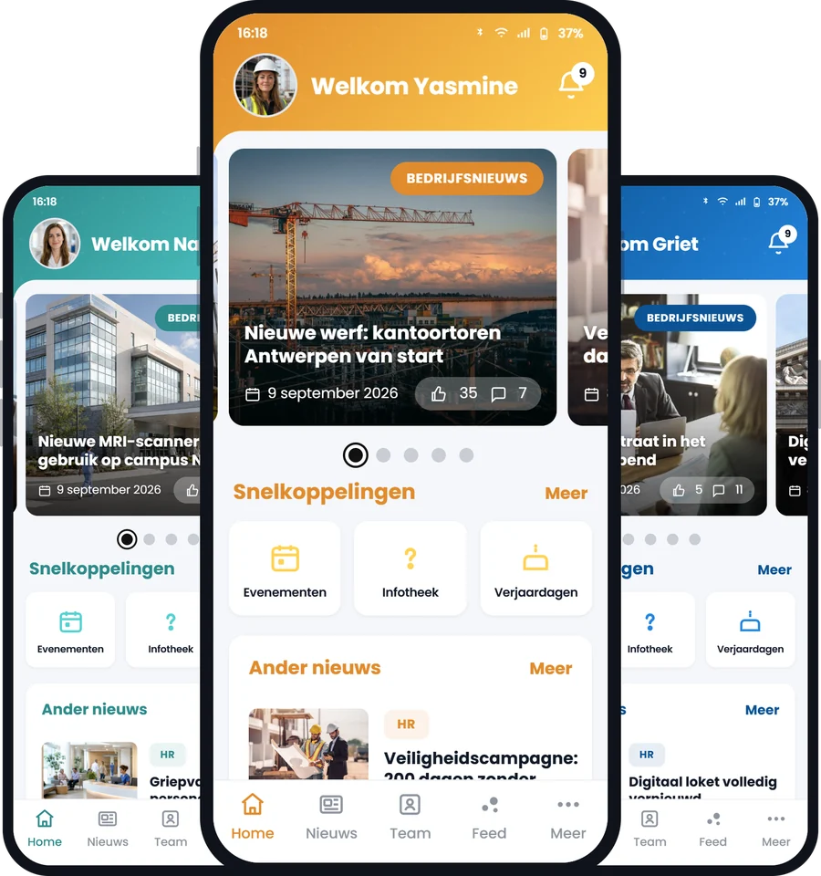 De Involv mobiele app in drie verschillende bedrijfshuisstijlen