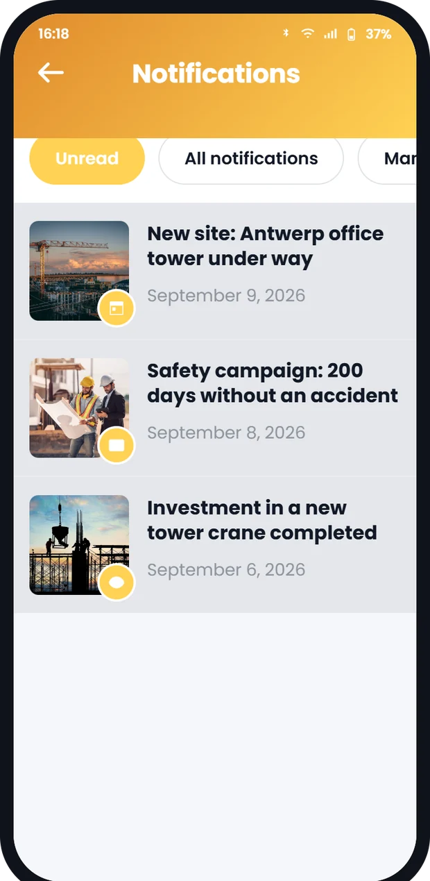 Notifications screen of the Involv mobile intranet app with unread push messages
