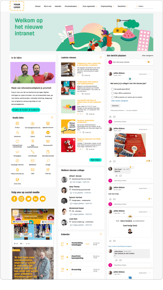 nonprofit-intranet-homepage-design Welcoming intranet homepage with colorful icons and employee engagement features.
