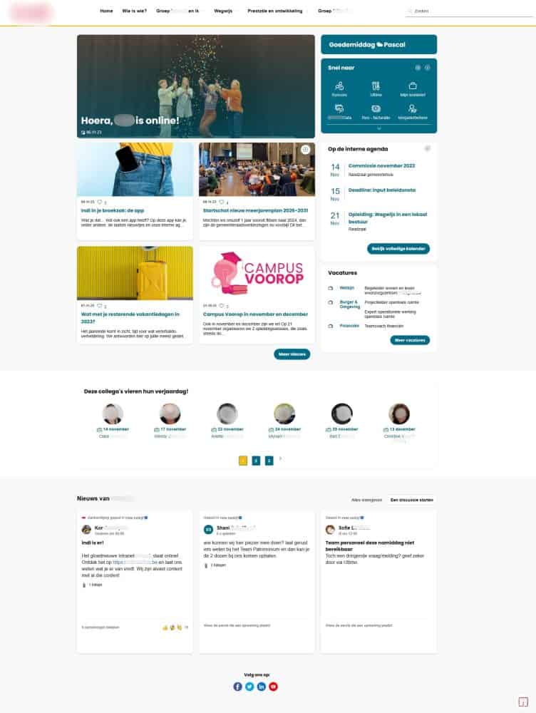public-sector-intranet Hoera! Online intranet dashboard for employee engagement and communication.
