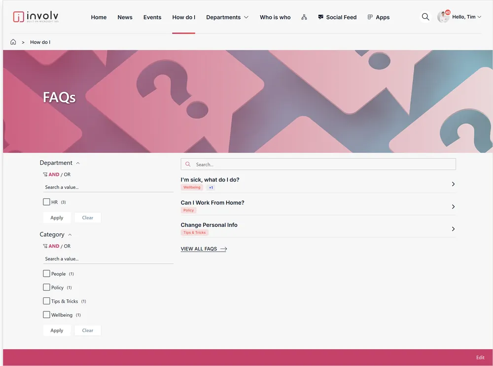 FAQ: One FAQ page, as Q&A or as expandable questions.