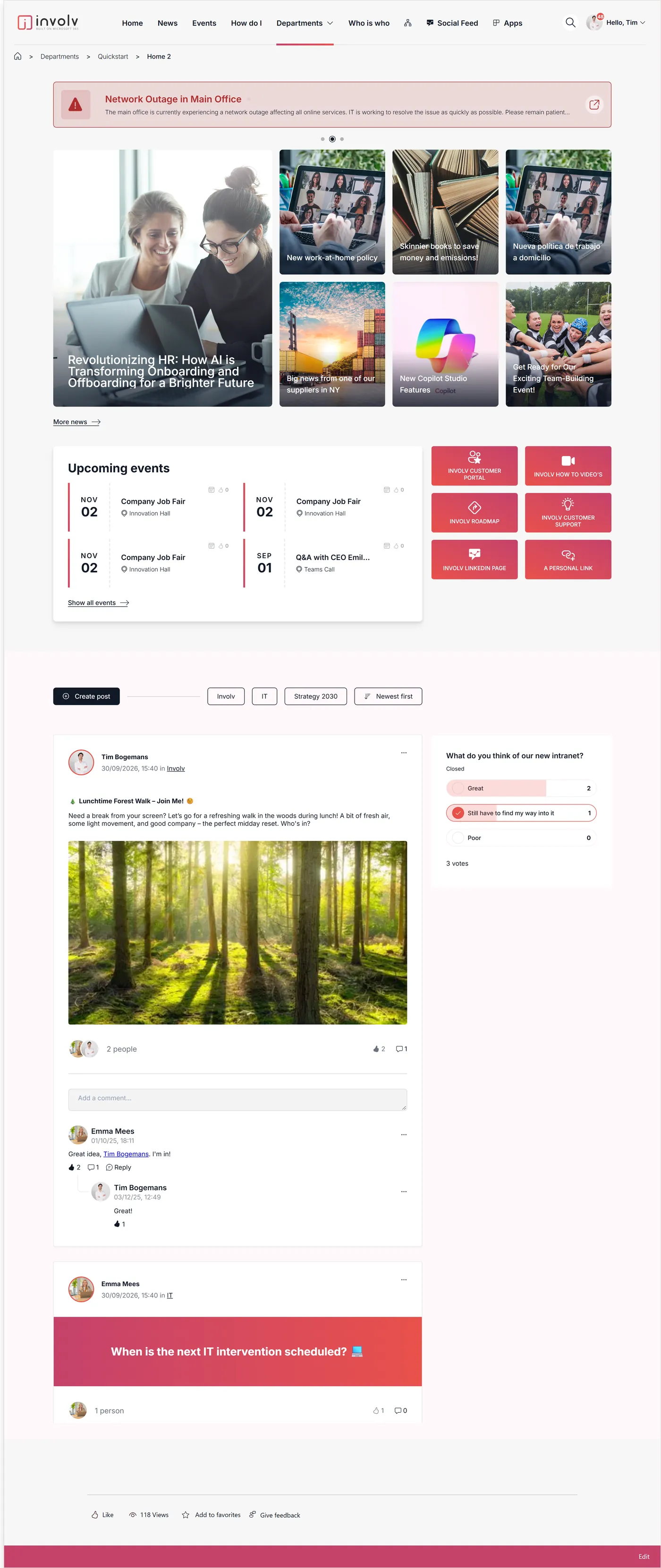 Homepage, template 2: The same homepage idea, with a social feed and one community.