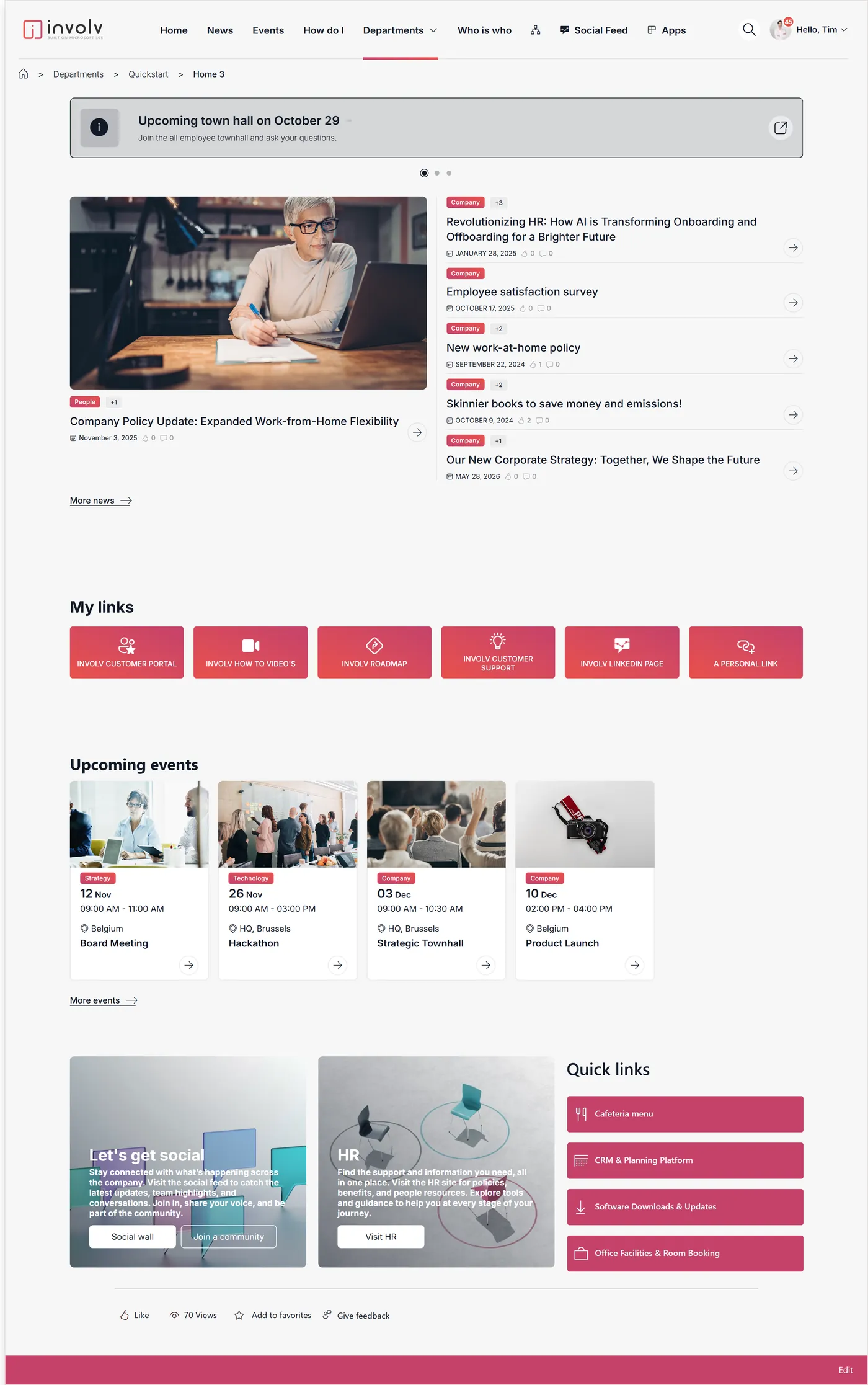 Homepage, template 3: A compact news list with events and quick links.