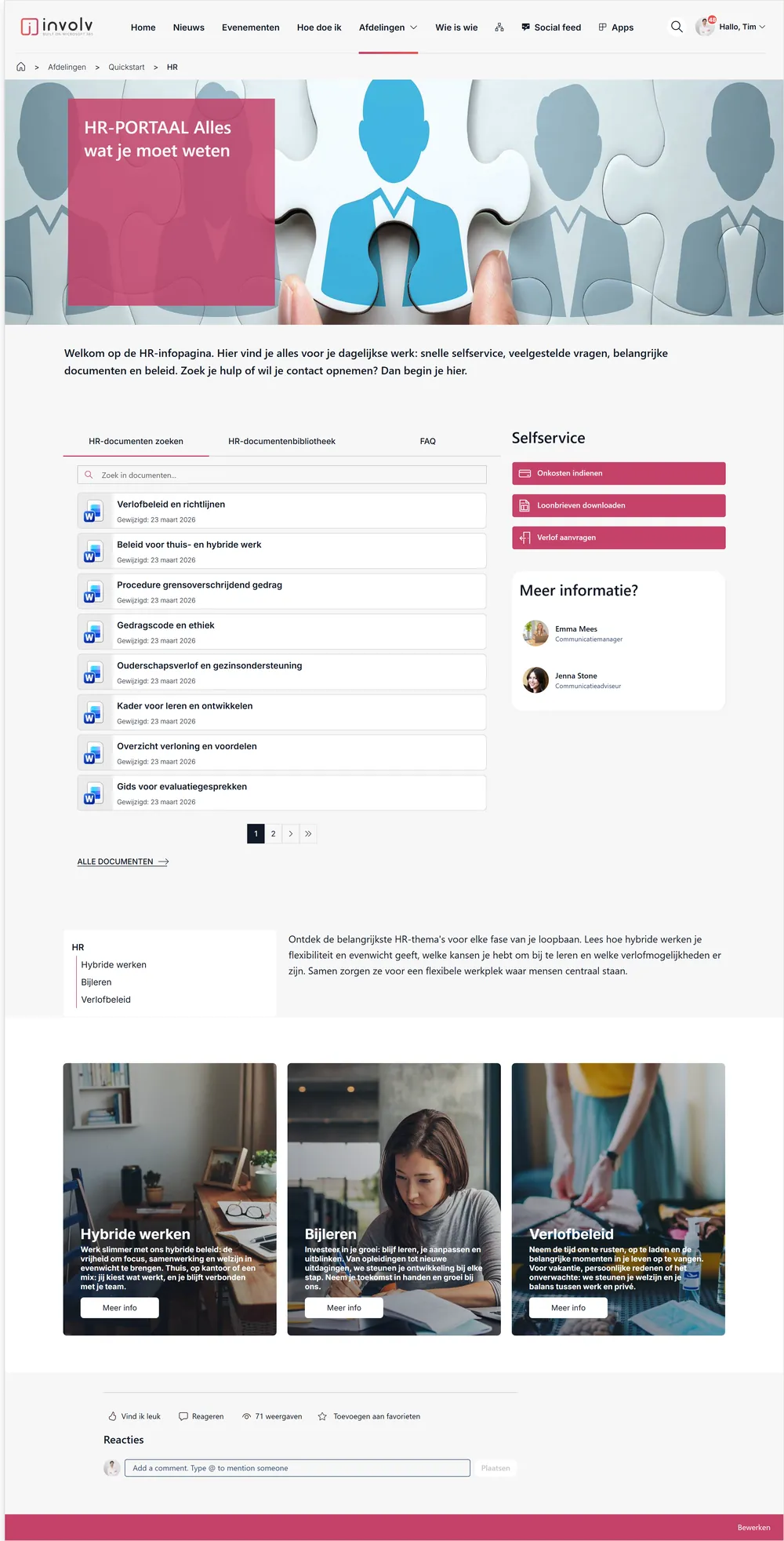 3 afdelingssites: Eén gedeeld template: het team, een FAQ, handige links en een documentbibliotheek.