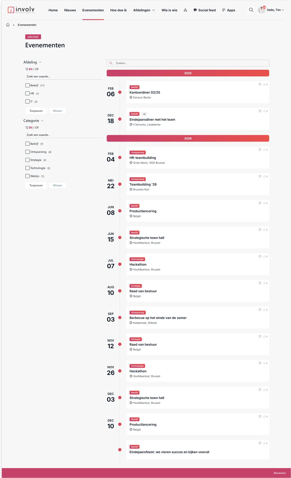 Evenementen: Een evenementenpagina met wat eraan komt, plus 2 evenementtemplates.