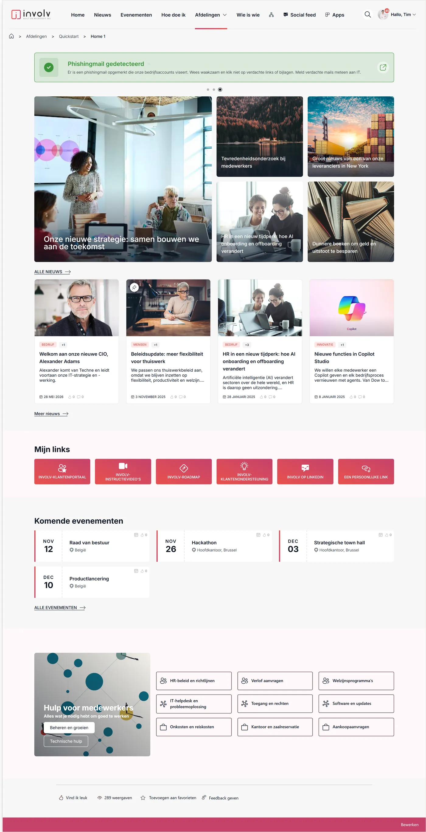 Homepage, template 1: Kies een van de 3 kant-en-klare homepages. Deze zet het nieuws voorop.