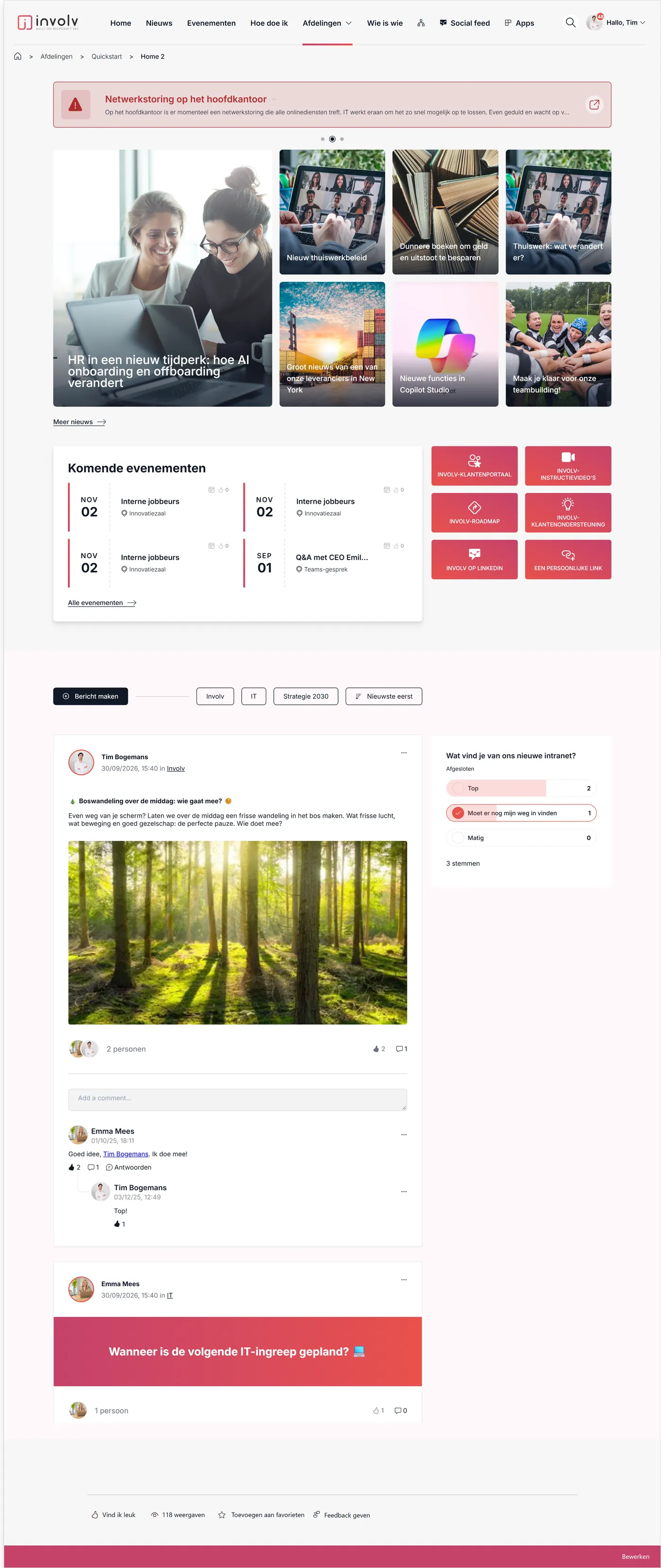 Homepage, template 2: Hetzelfde idee, met een social feed en één community.